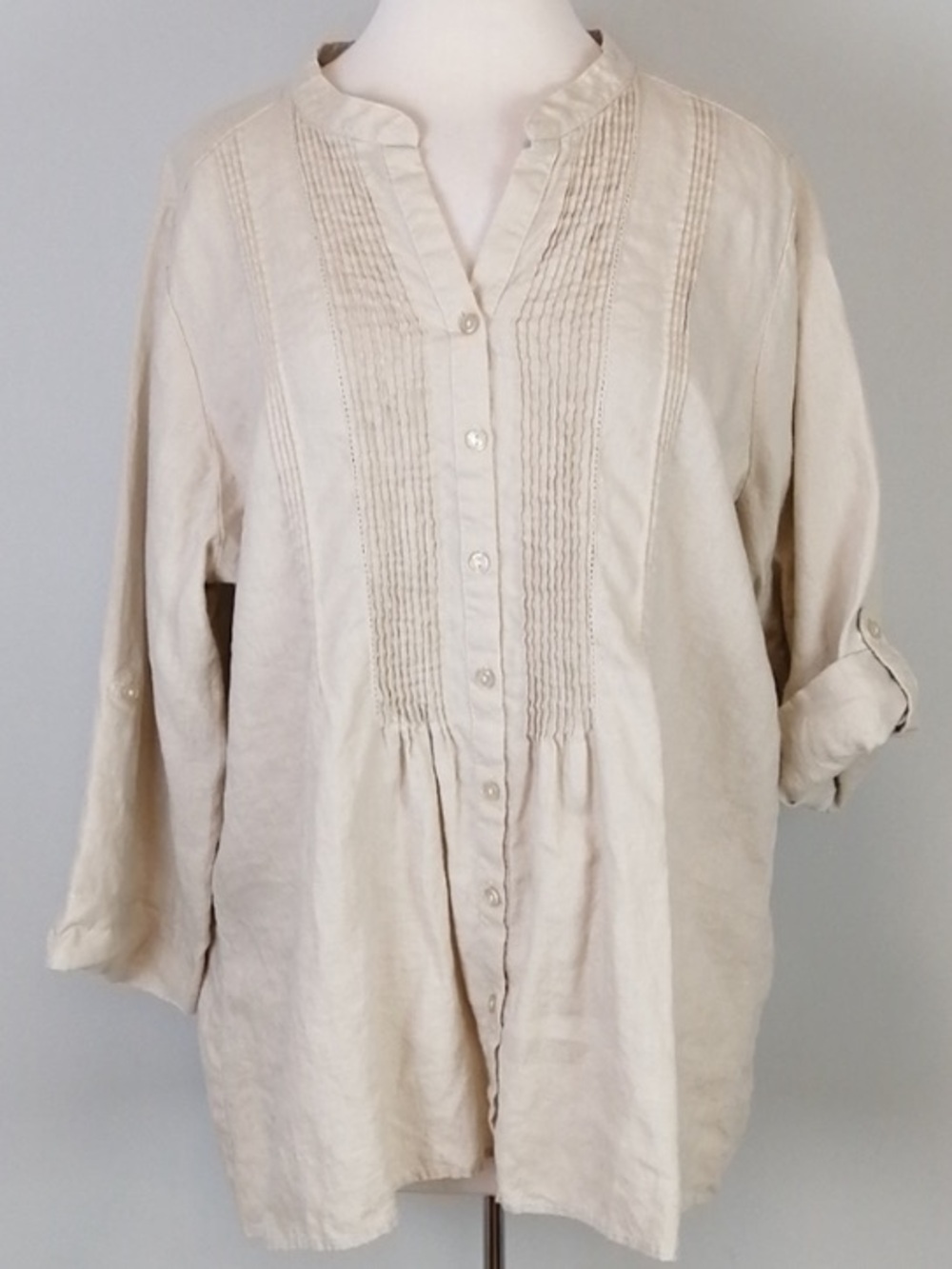 ForCynthia Linen 3/4 Buttondown Shirt, 1X